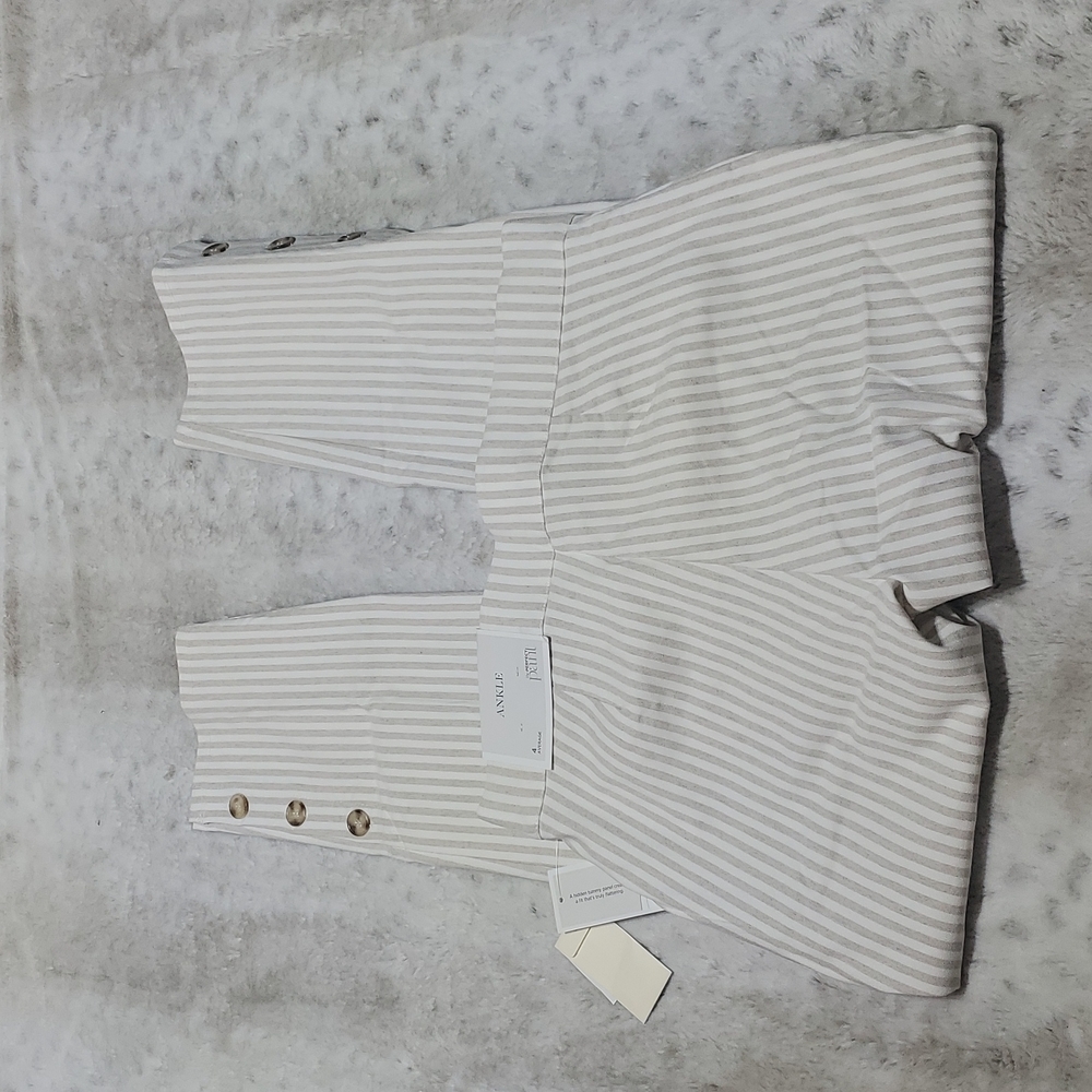 Christopher & Banks Beige and Cream Vertical Stripe Pull On Ankle Pant NWT - Picture 4 of 5